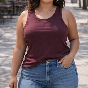 Torrid Super Soft Rib Knit Tank Top Plus Size Burgundy Rayon Blend Stretch